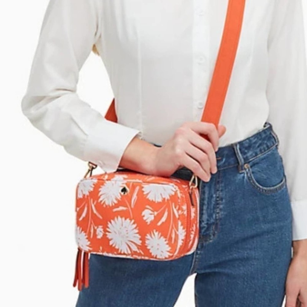 Kate Spade Orange Jae Wild Blossom Camera Bag Crossbody